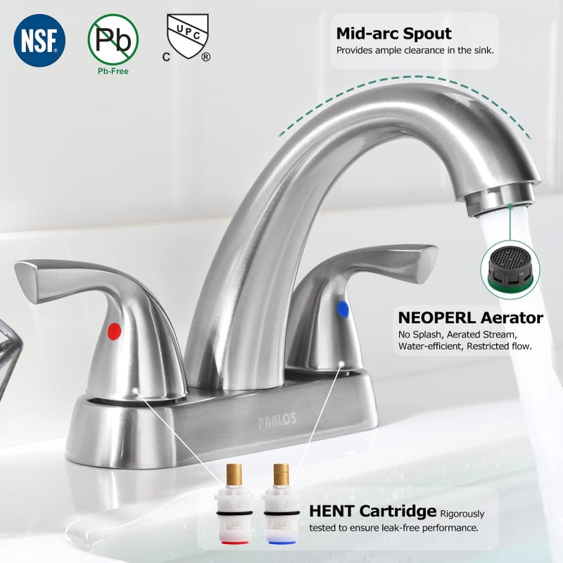 PARLOS 2-Handle Bathroom Sink Faucet with Drain Assembly and Supply Hose Lead-Free cUPC Lavatory Faucet Mixer Double Handle Tap Deck Mounted Brushed Nickel,13598 - Image 2